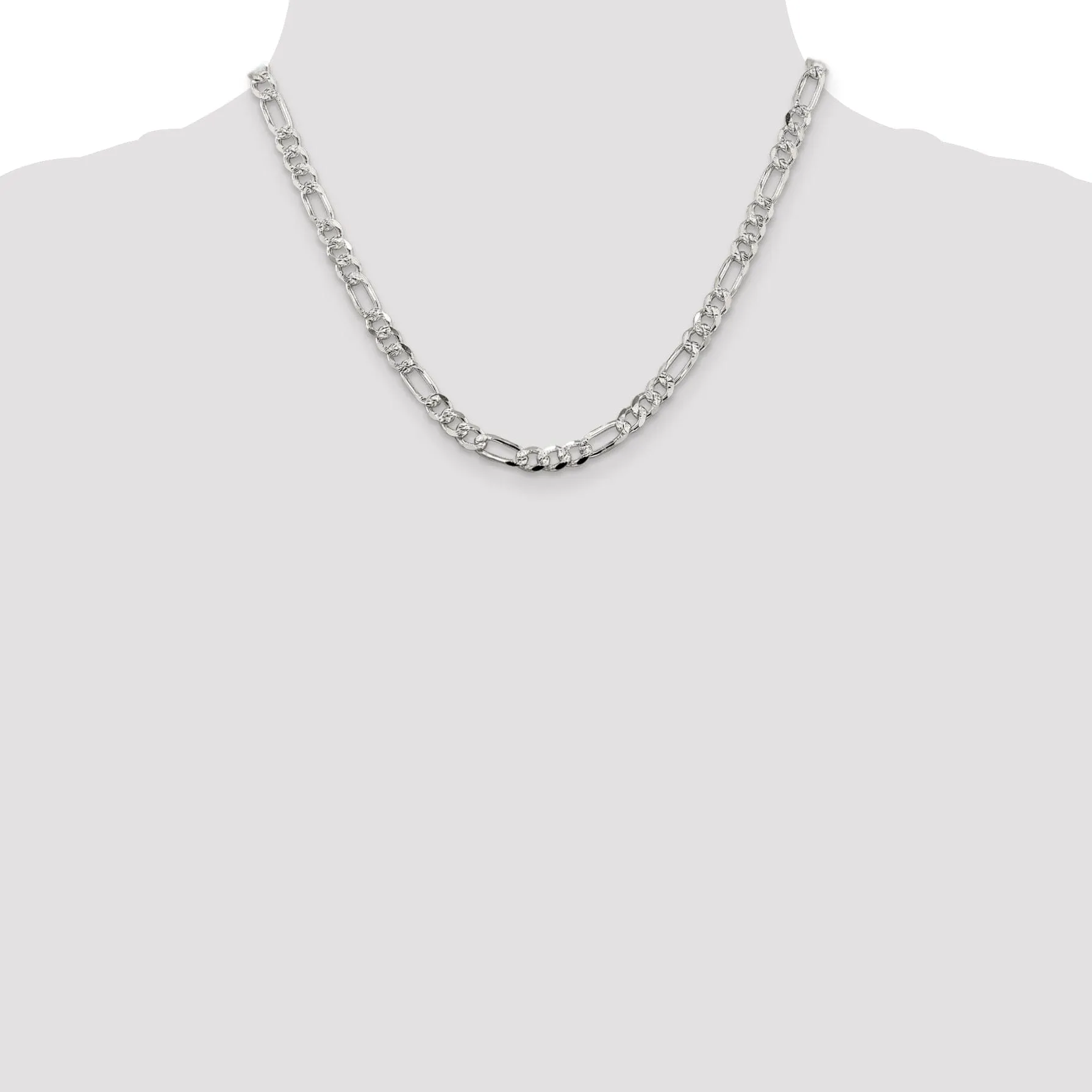 Silver 5.50-mm Solid Pave Flat Figaro Chain