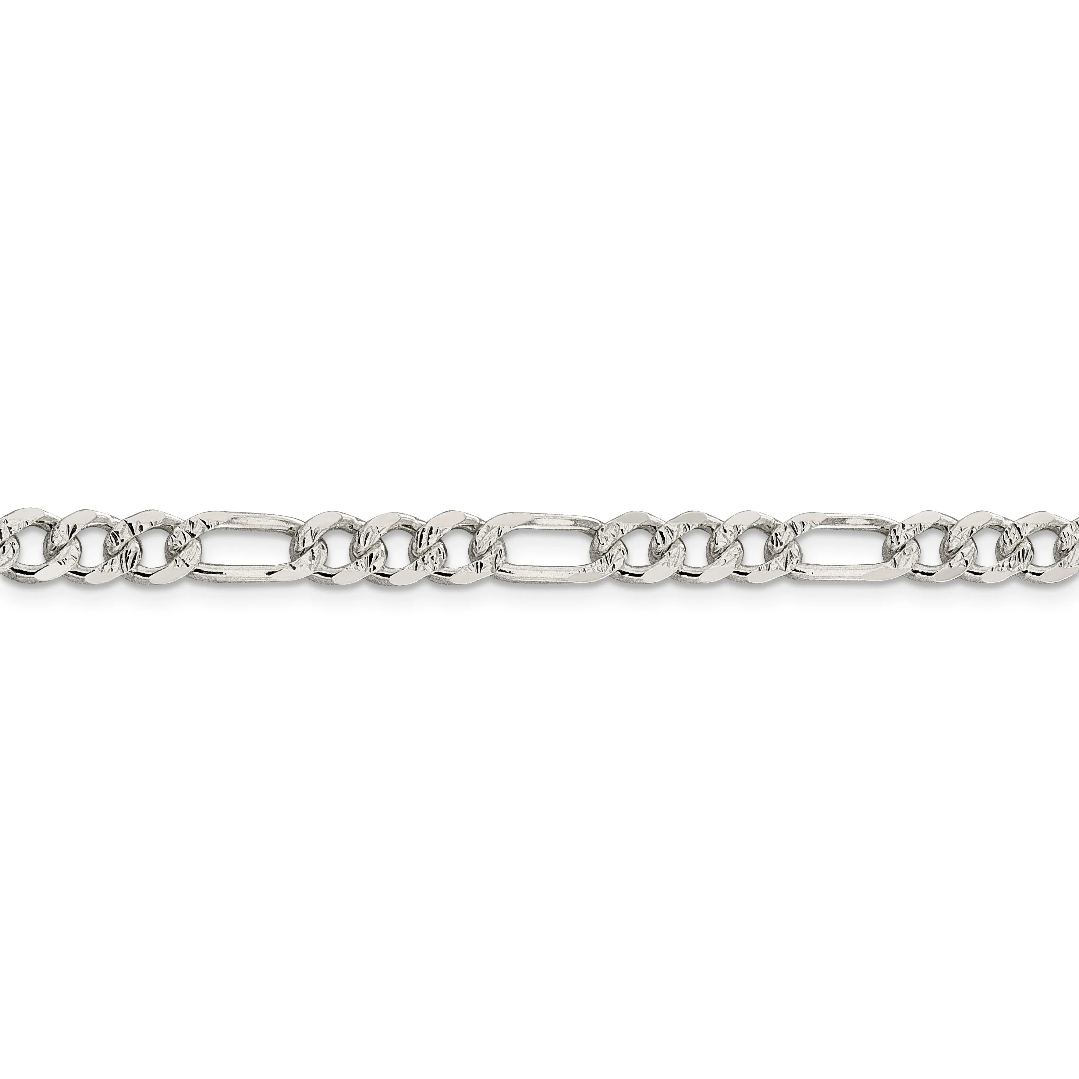Silver 5.50-mm Solid Pave Flat Figaro Chain