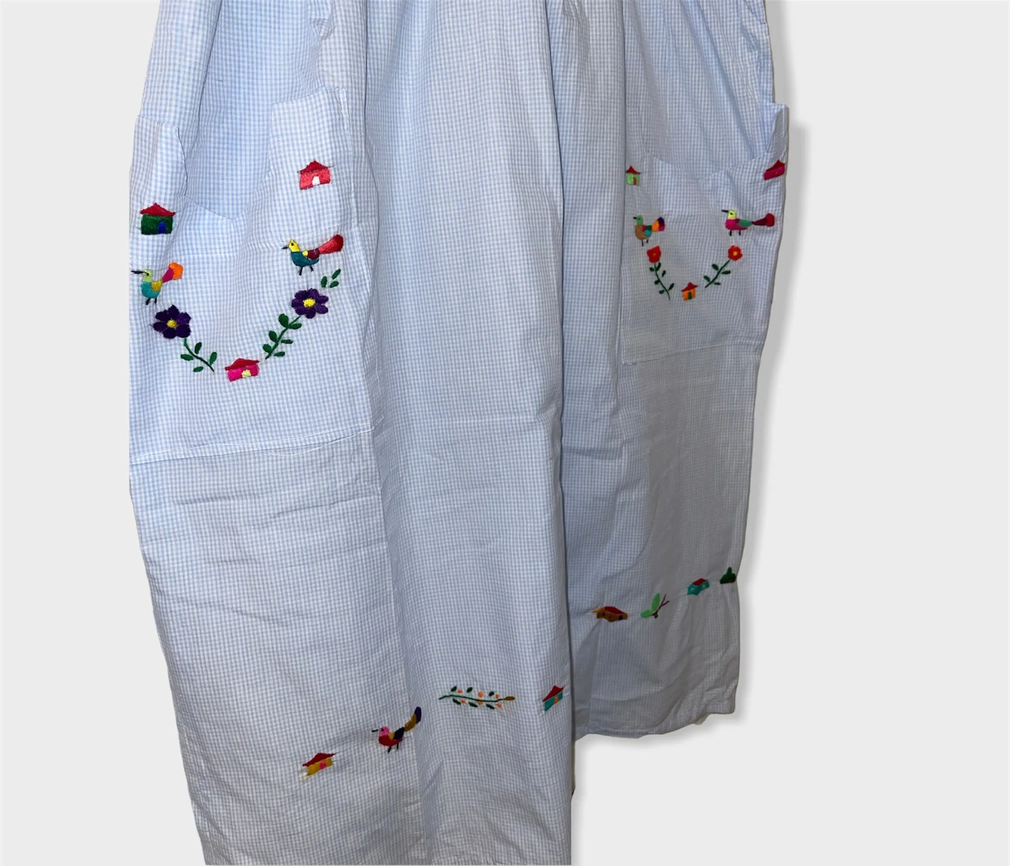 Size S Traditional Embroidered Checkered BabyBlue Dress from El Salvador-Vestido
