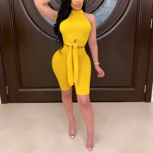 Solid Cut Out Sleeveless Two Piece Set