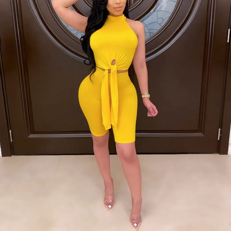 Solid Cut Out Sleeveless Two Piece Set