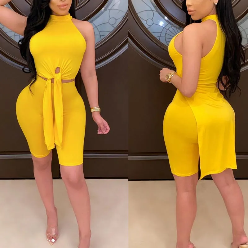 Solid Cut Out Sleeveless Two Piece Set