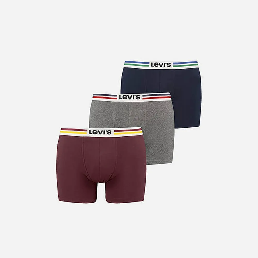 Súprava 3 kusov boxeriek Levi's® Giftbox Athleisure Elastic Boxer Brief bordová/šedá/tmavomodrá
