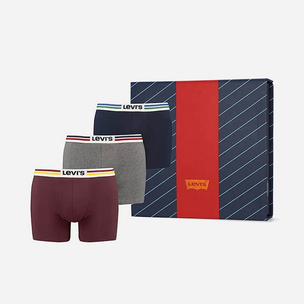 Súprava 3 kusov boxeriek Levi's® Giftbox Athleisure Elastic Boxer Brief bordová/šedá/tmavomodrá