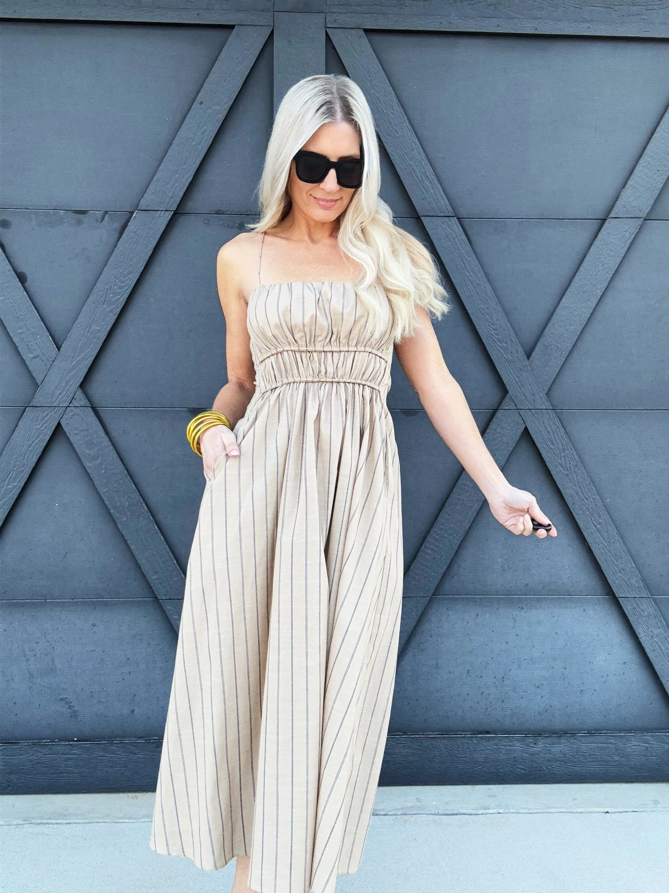 Striped Sundress In Beige