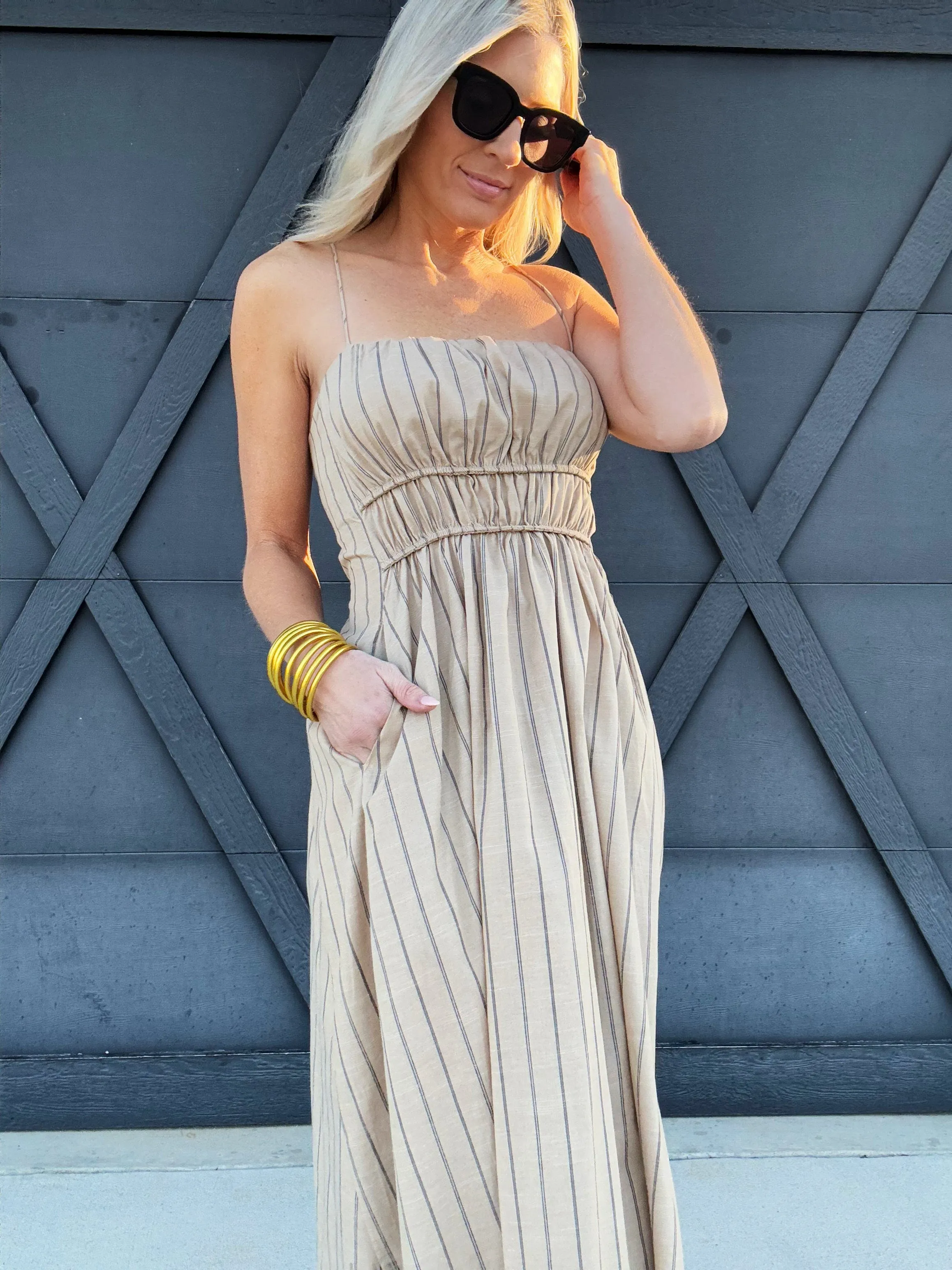 Striped Sundress In Beige