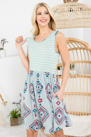 Stripes Aztec Contrast Sleeveless Dress