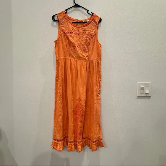 Sundance Orange Sleeveless Lace Dress Size Medium 100% Cotton