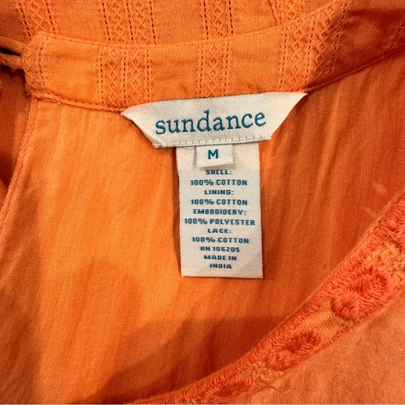 Sundance Orange Sleeveless Lace Dress Size Medium 100% Cotton