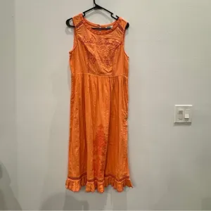 Sundance Orange Sleeveless Lace Dress Size Medium 100% Cotton