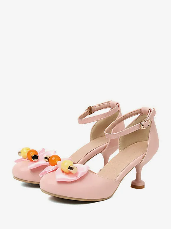 Sweet Lolita Sandals Bows Round Toe PU Leather Ecru White Lolita Summer Shoes