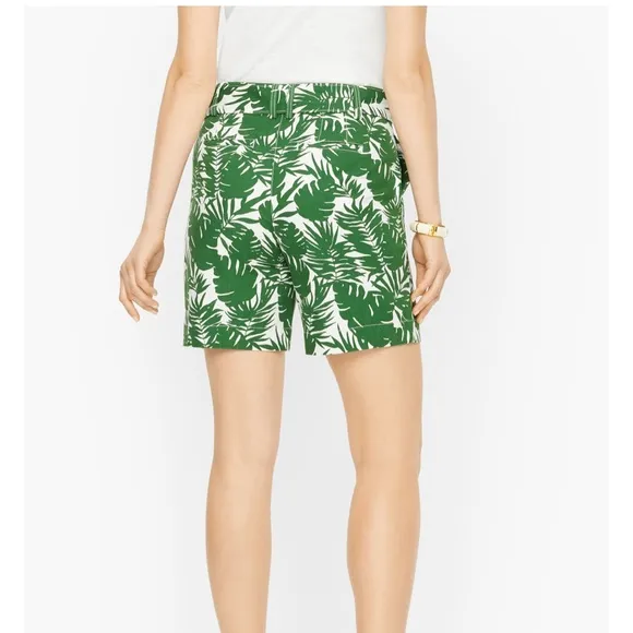 Talbots Palm Leaf Tie Waist Shorts Size 12 Casual Beach Vacation Floral Cotton