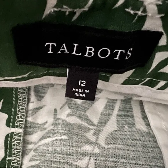 Talbots Palm Leaf Tie Waist Shorts Size 12 Casual Beach Vacation Floral Cotton