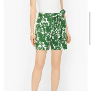 Talbots Palm Leaf Tie Waist Shorts Size 12 Casual Beach Vacation Floral Cotton