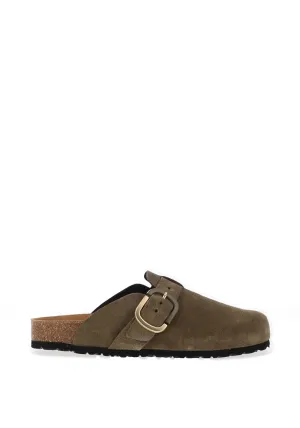 Tamaris Suede Buckled Clogs, Green