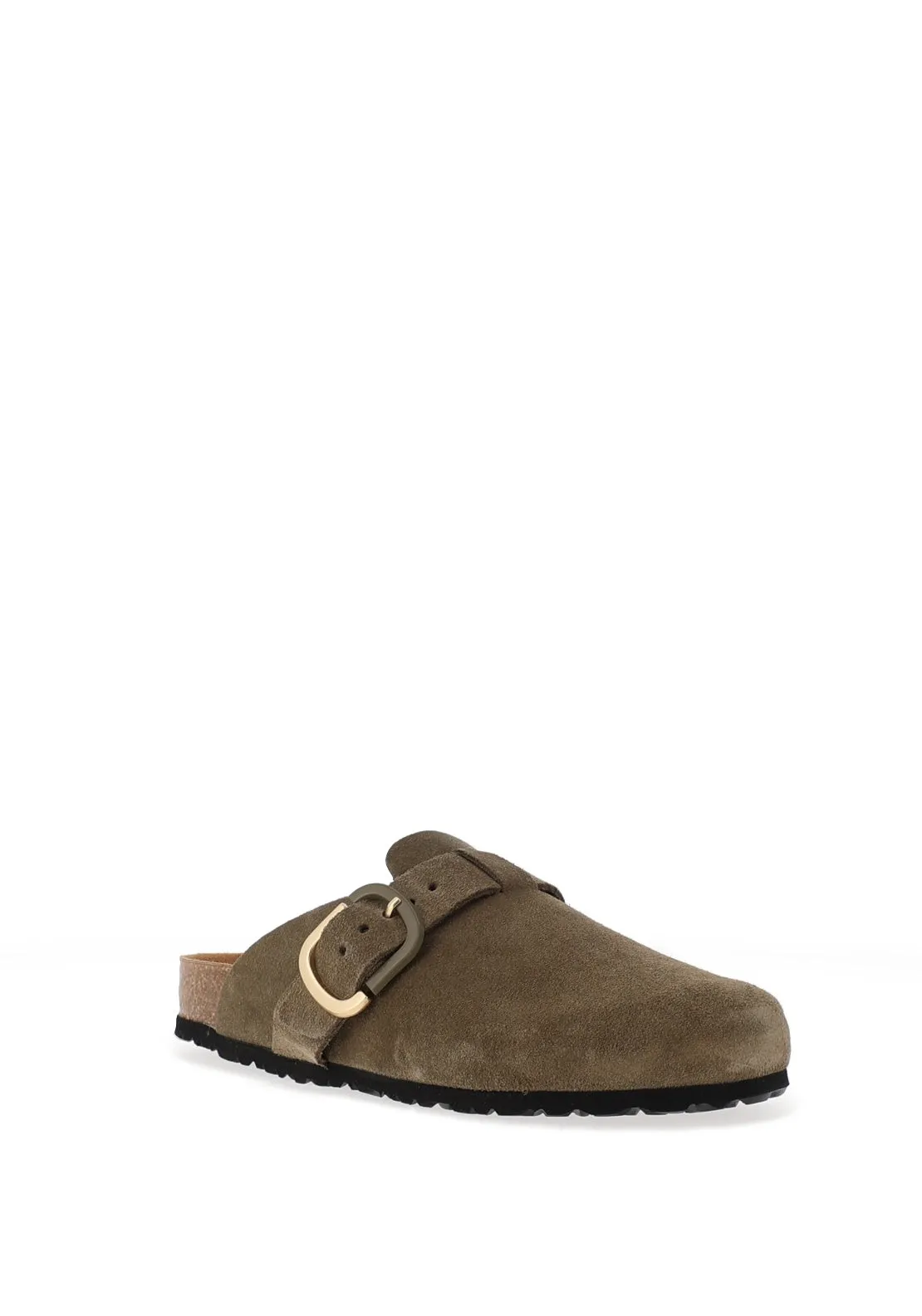 Tamaris Suede Buckled Clogs, Green