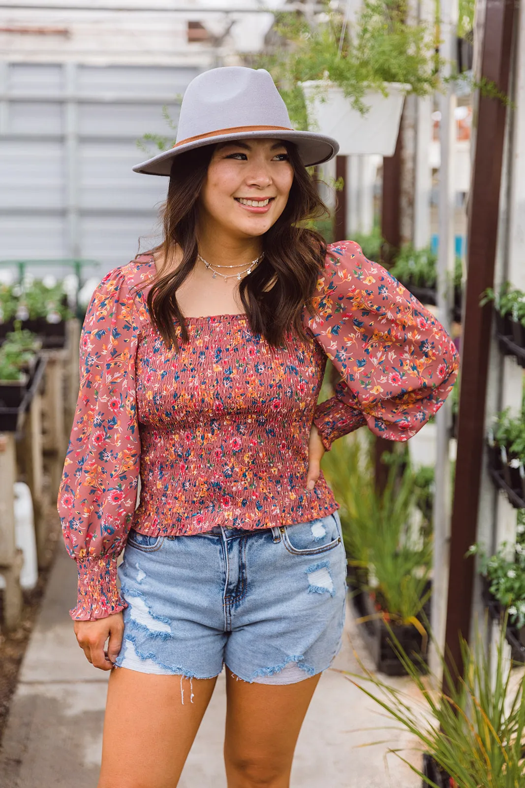 Tarynn Square Neck Floral Print Top