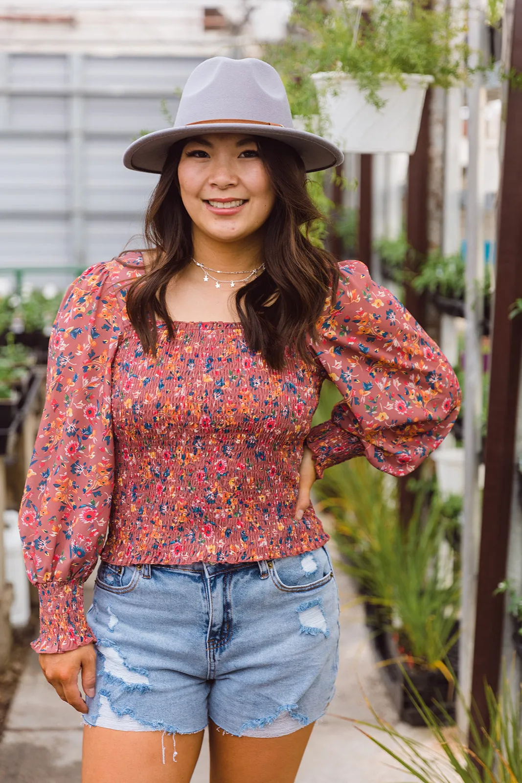 Tarynn Square Neck Floral Print Top