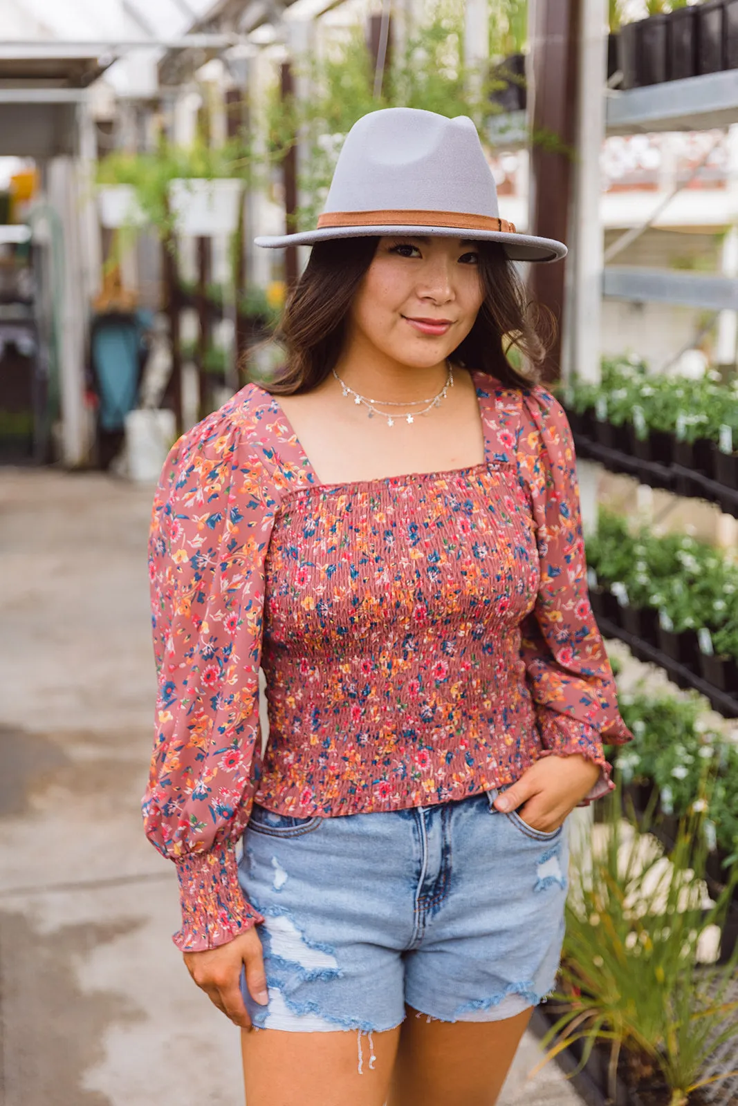 Tarynn Square Neck Floral Print Top