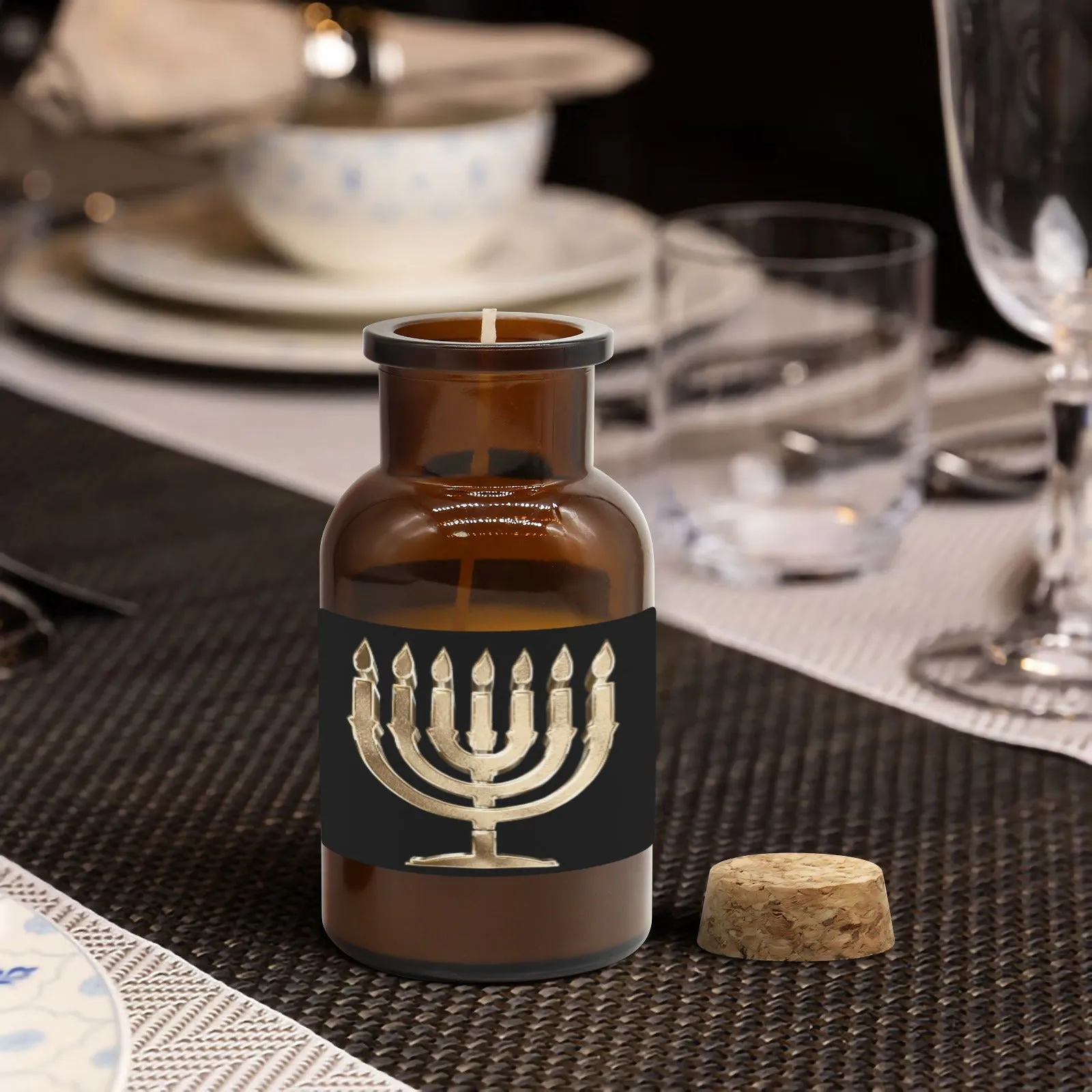 Tawny Rose Sandal Medicine Bottle Candle Cup (Black Print)