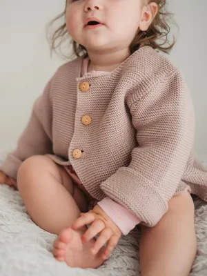 Textured Button Cardigan in Mauve
