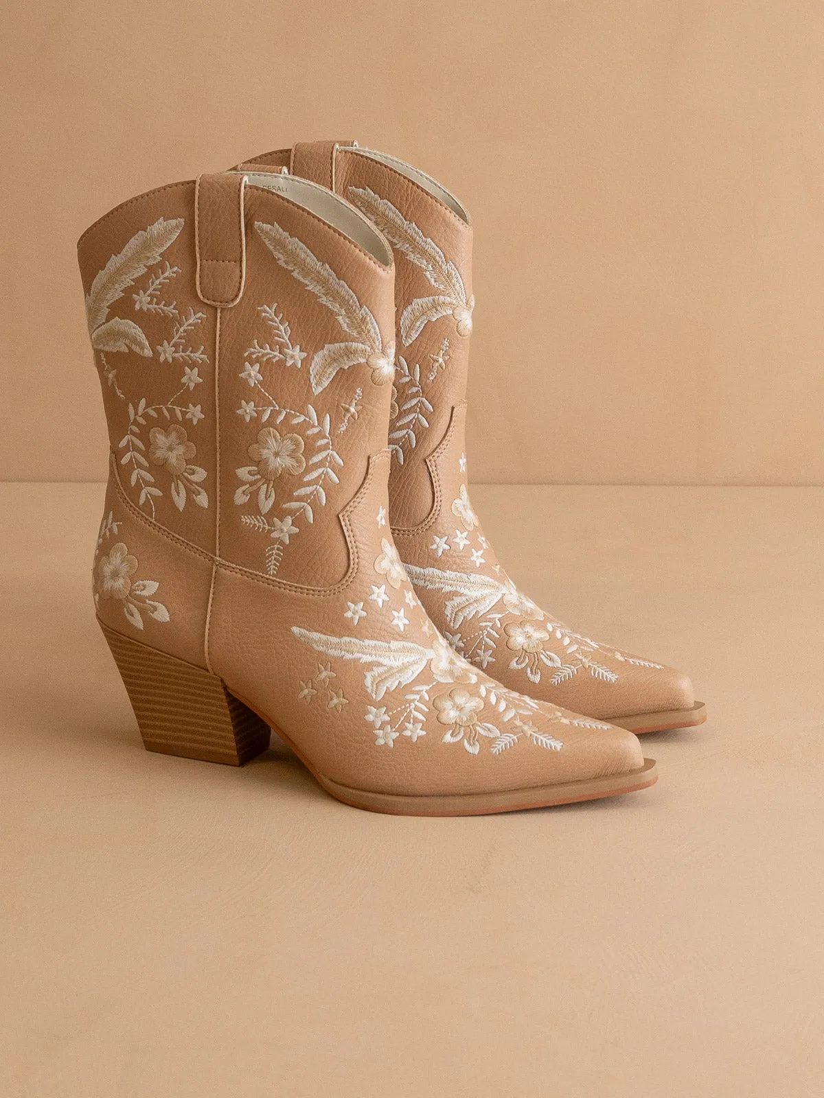 The Bailey | Apricot Embroidered Cowboy Bootie