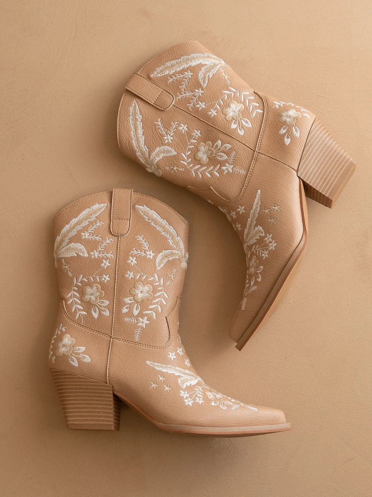 The Bailey | Apricot Embroidered Cowboy Bootie