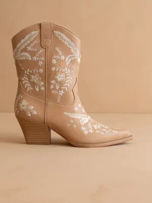 The Bailey | Apricot Embroidered Cowboy Bootie