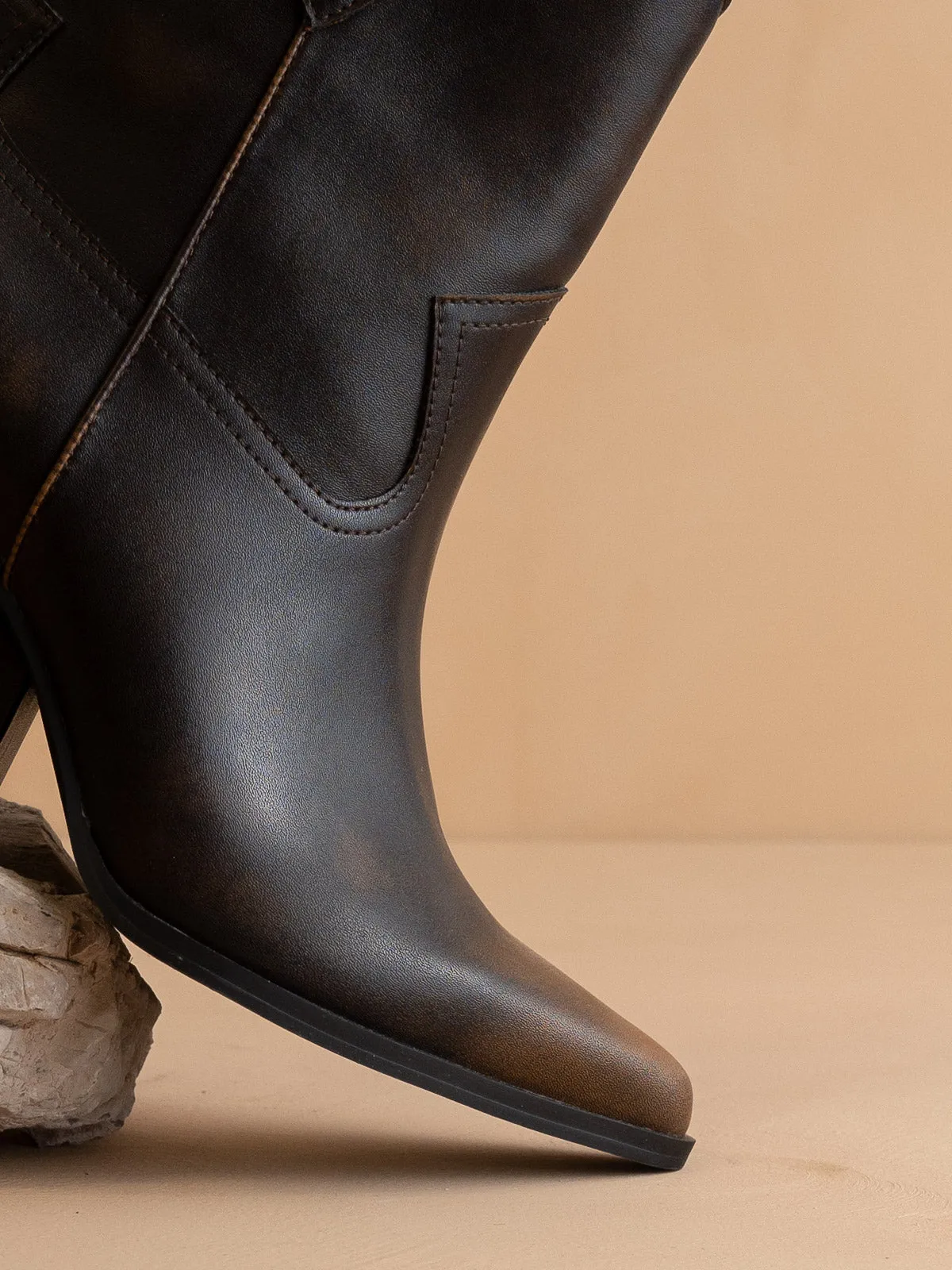 The Brooks | Coffee Two Toned Western Bootie