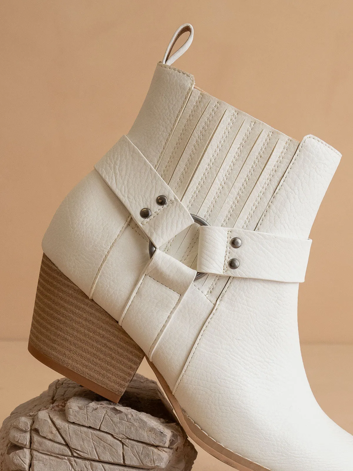 The Caleb | White  Paneled Moto Bootie