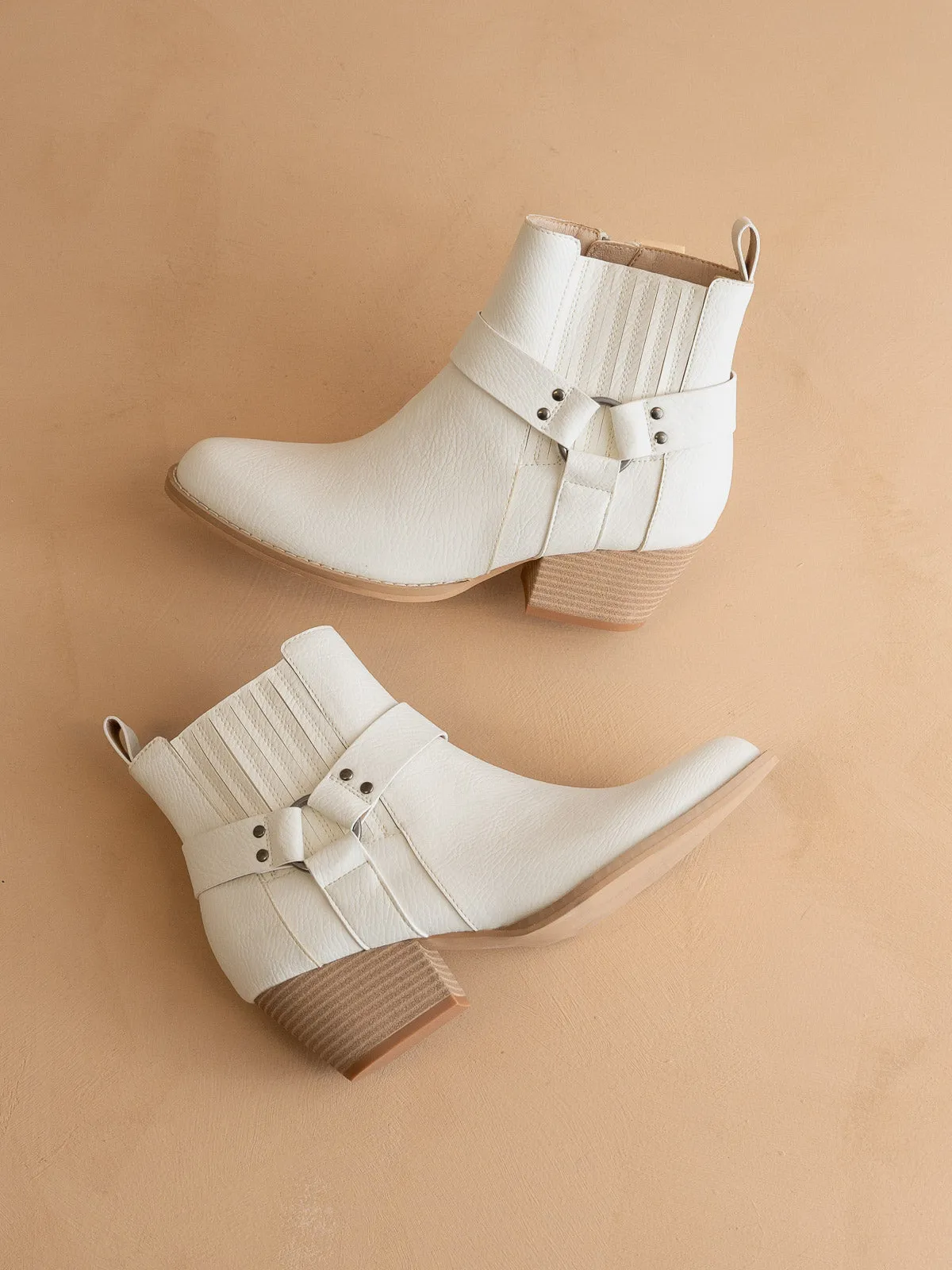 The Caleb | White  Paneled Moto Bootie