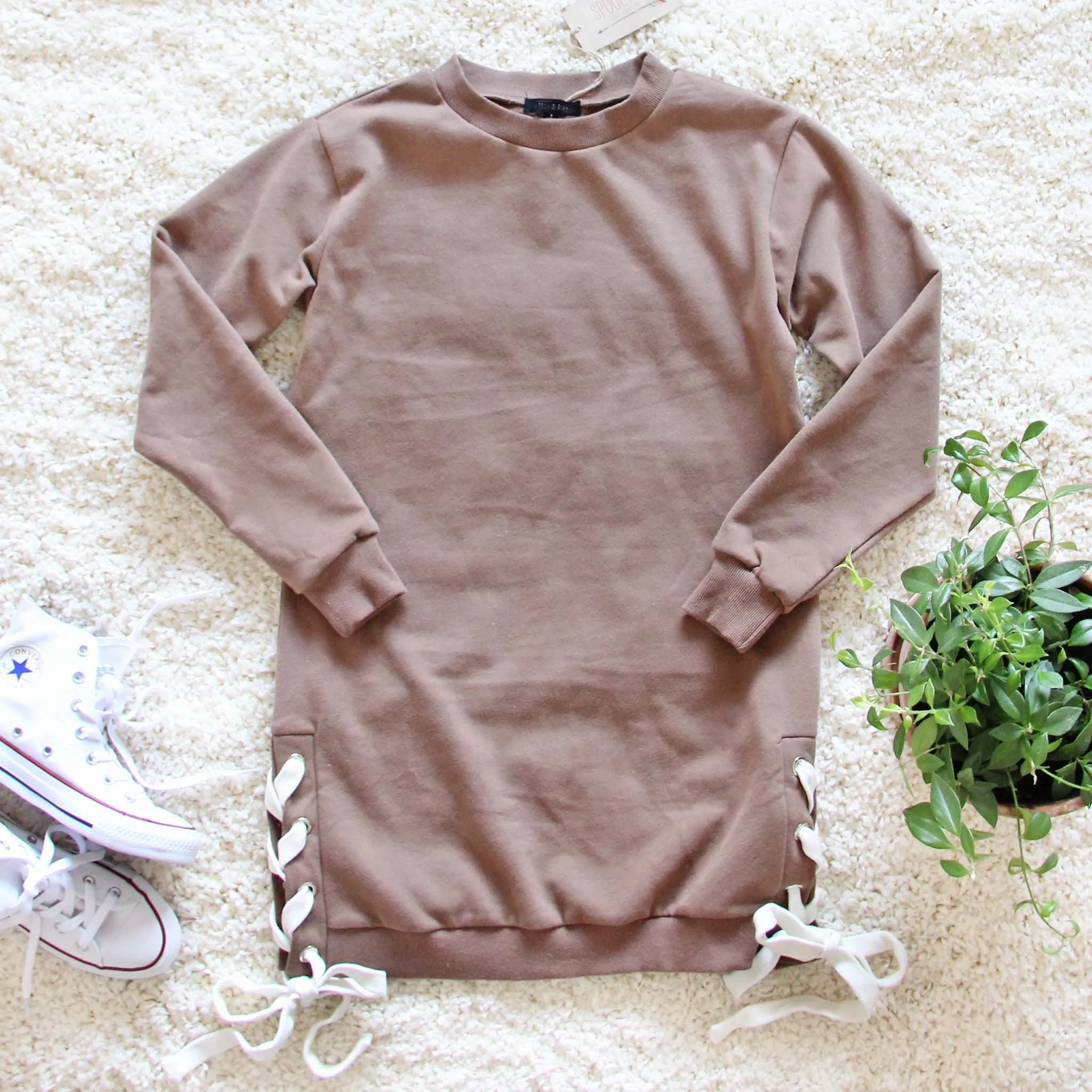 The Lace-up Sweatshirt Dress in Timber