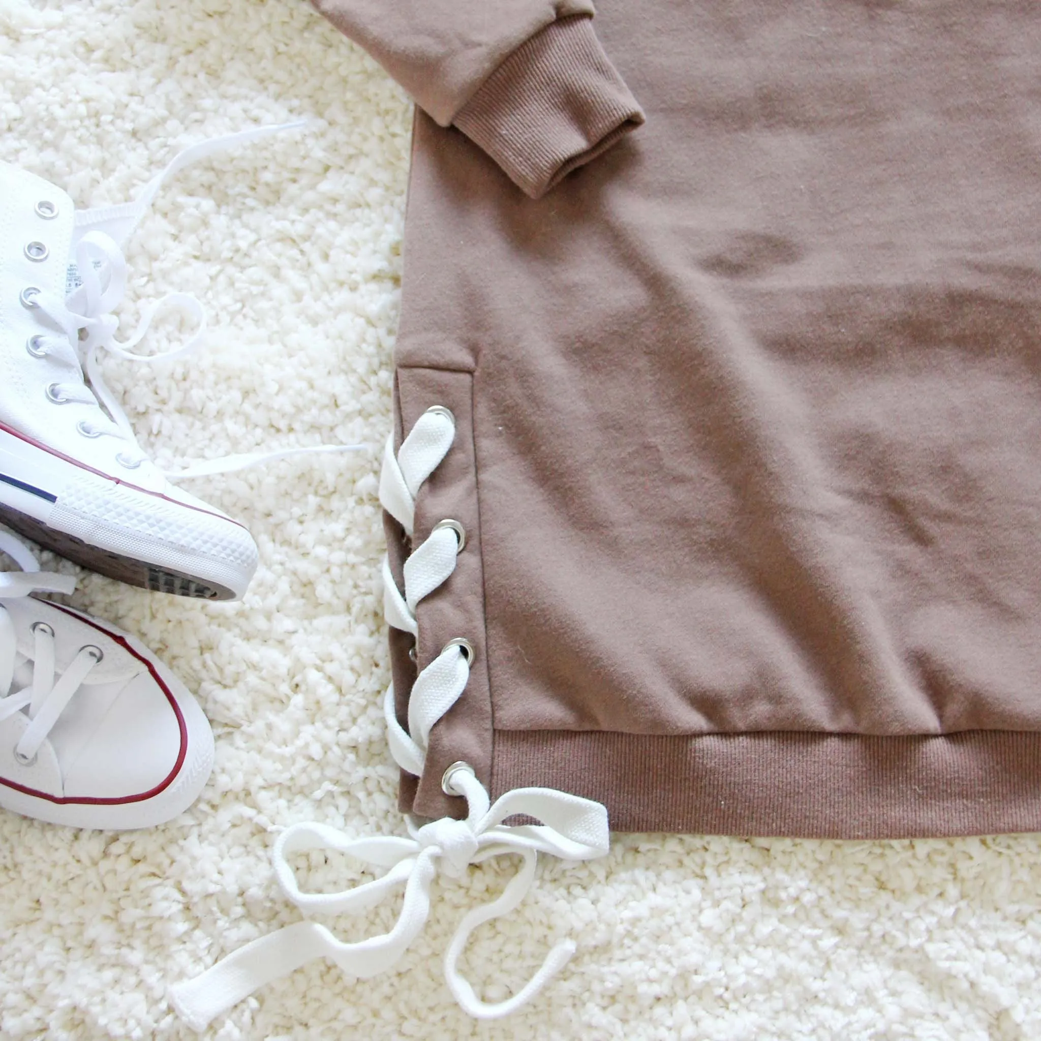 The Lace-up Sweatshirt Dress in Timber