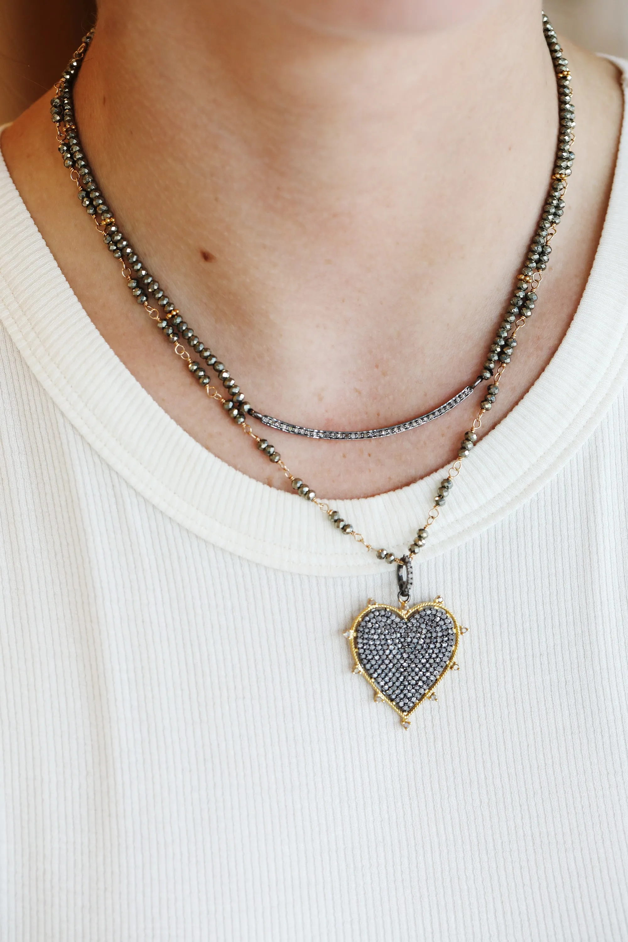 The Lina Necklace - Oxidized Bar on Pyrite