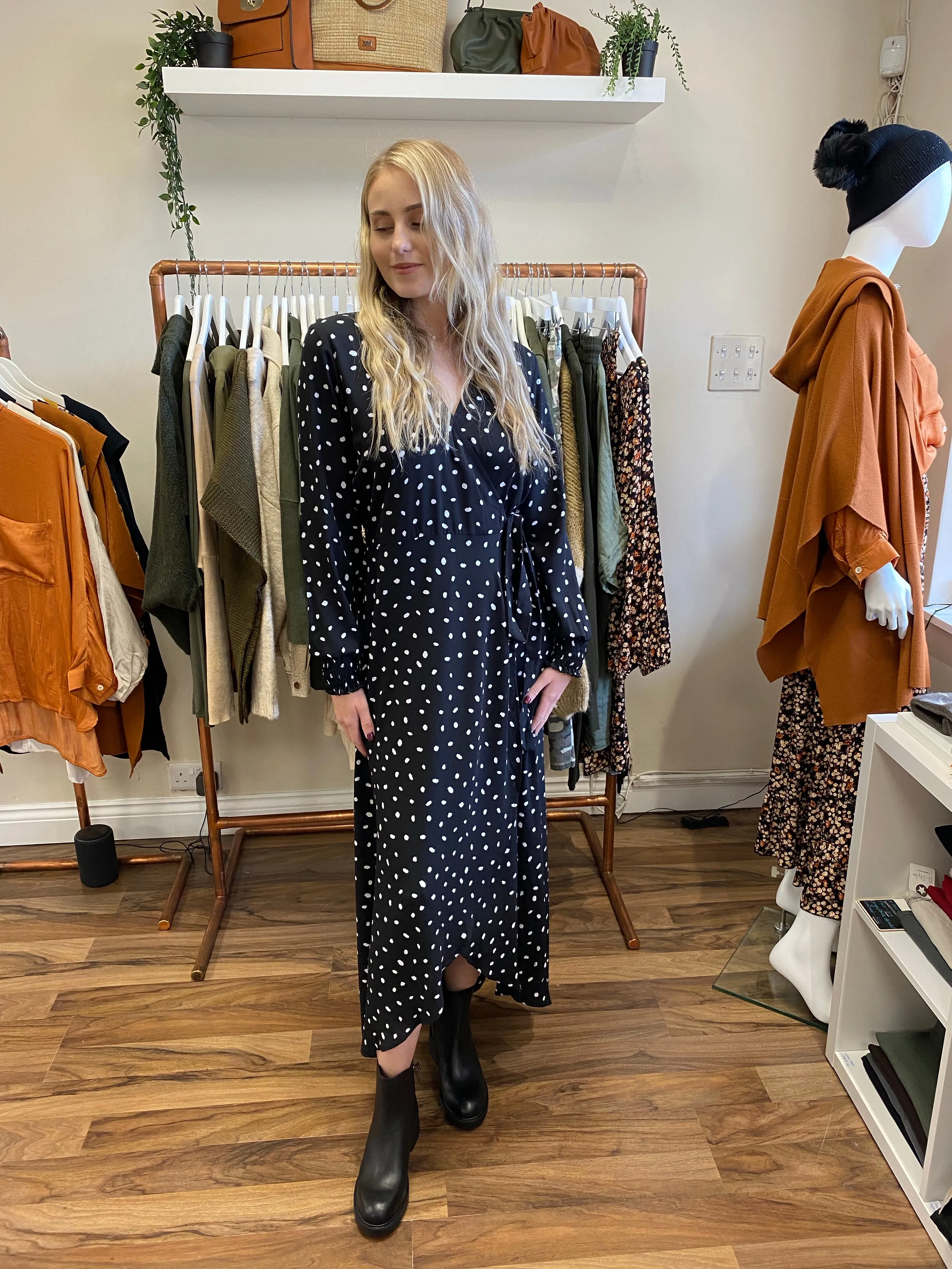 The Maxi Wrap Dress in Spotted Raven