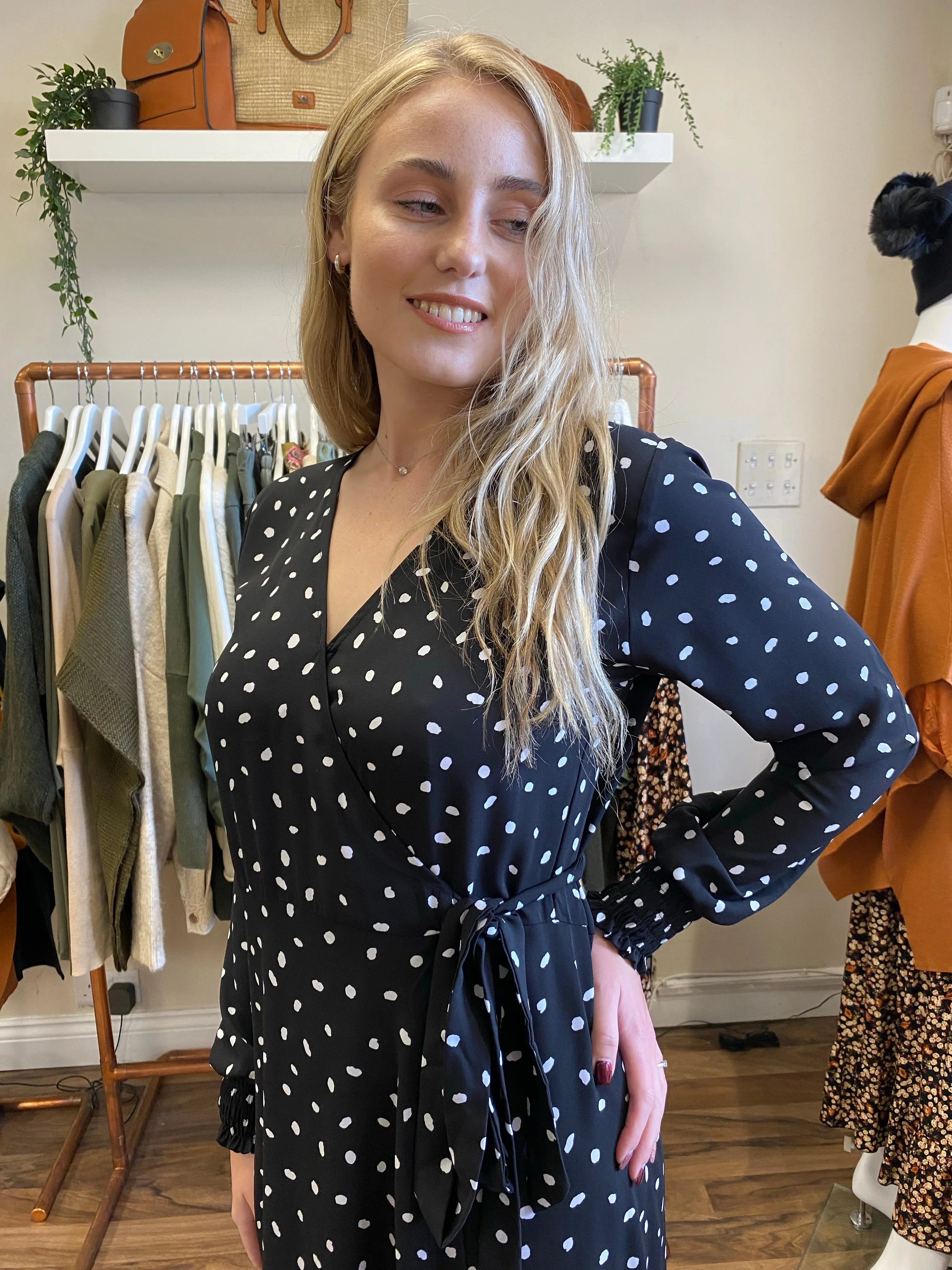 The Maxi Wrap Dress in Spotted Raven
