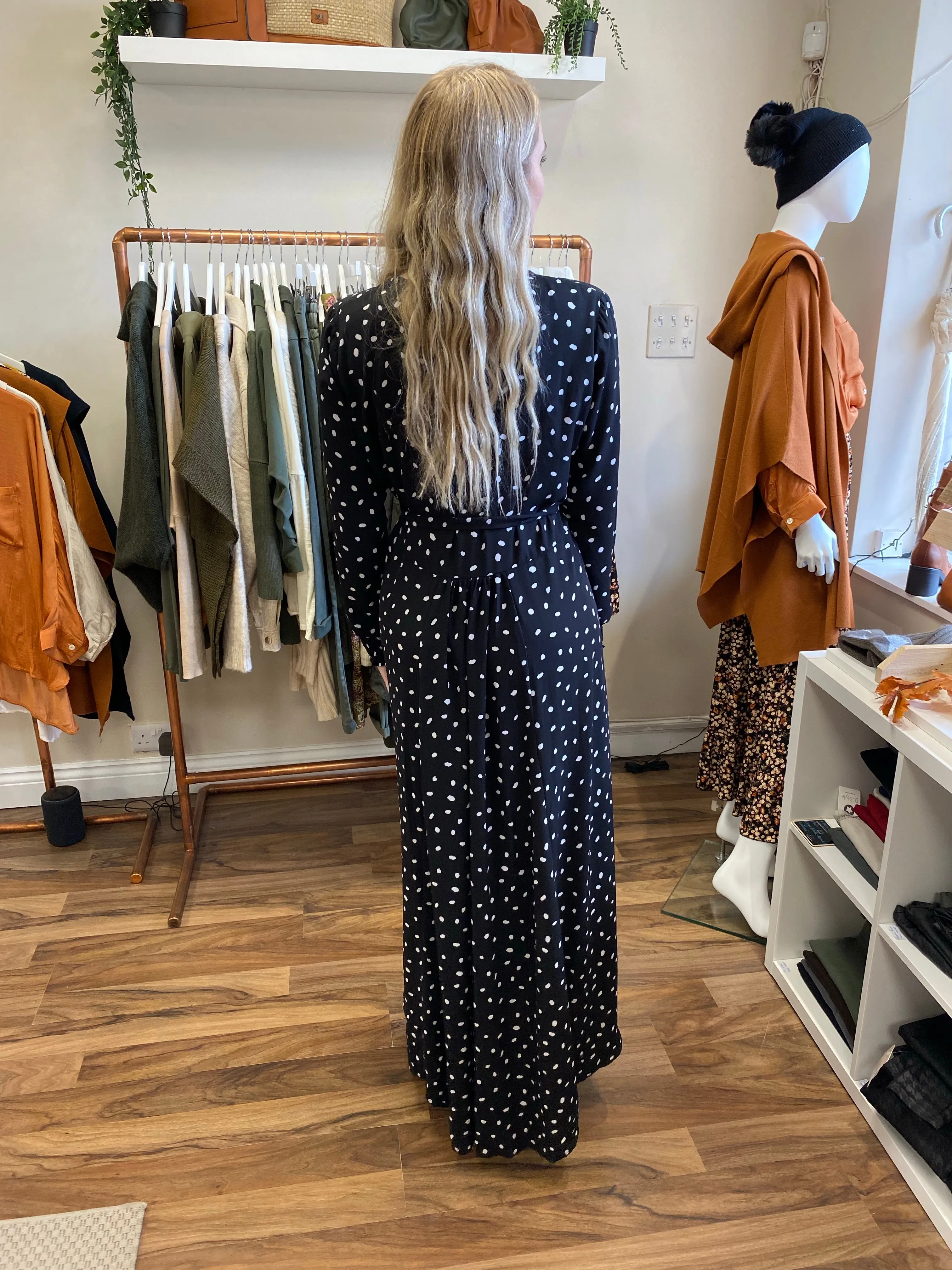 The Maxi Wrap Dress in Spotted Raven