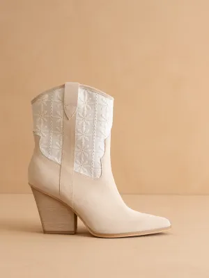 The Sutton | Beige Floral Embroidered Cowboy Boot