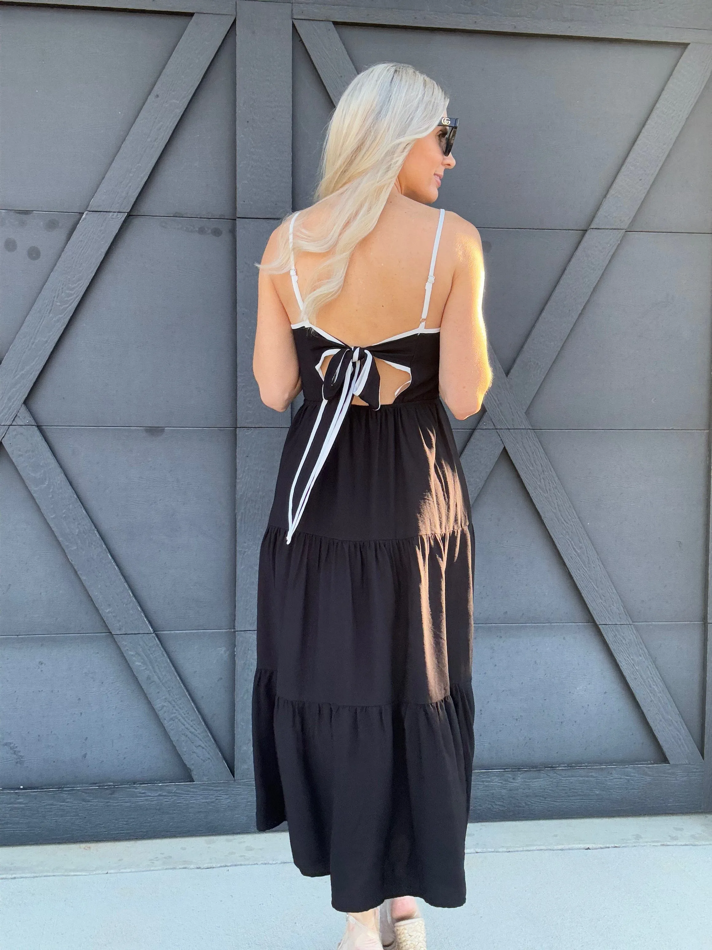 Tie Back Bow Dress In Black