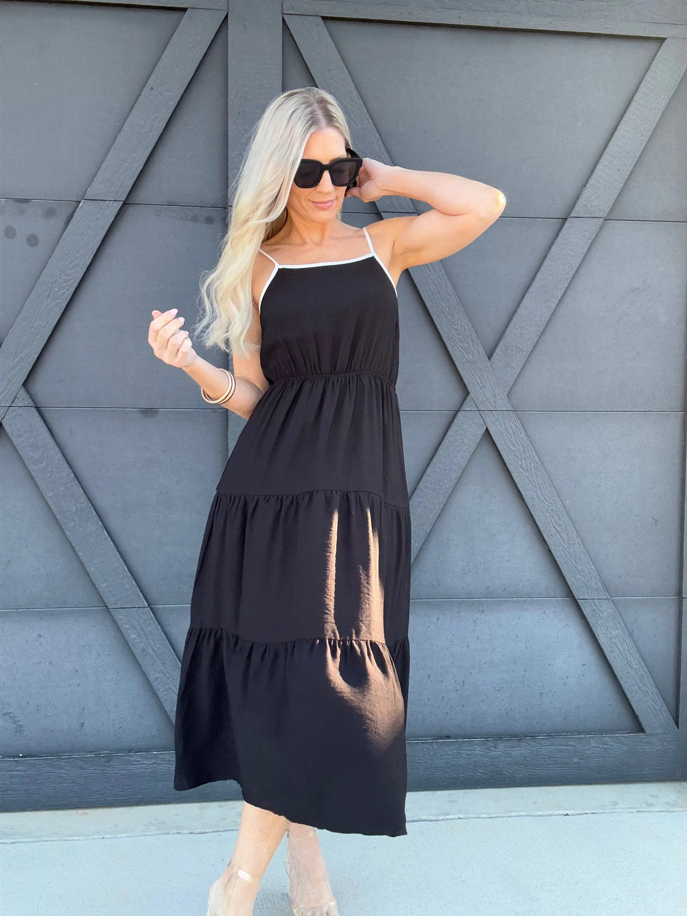 Tie Back Bow Dress In Black