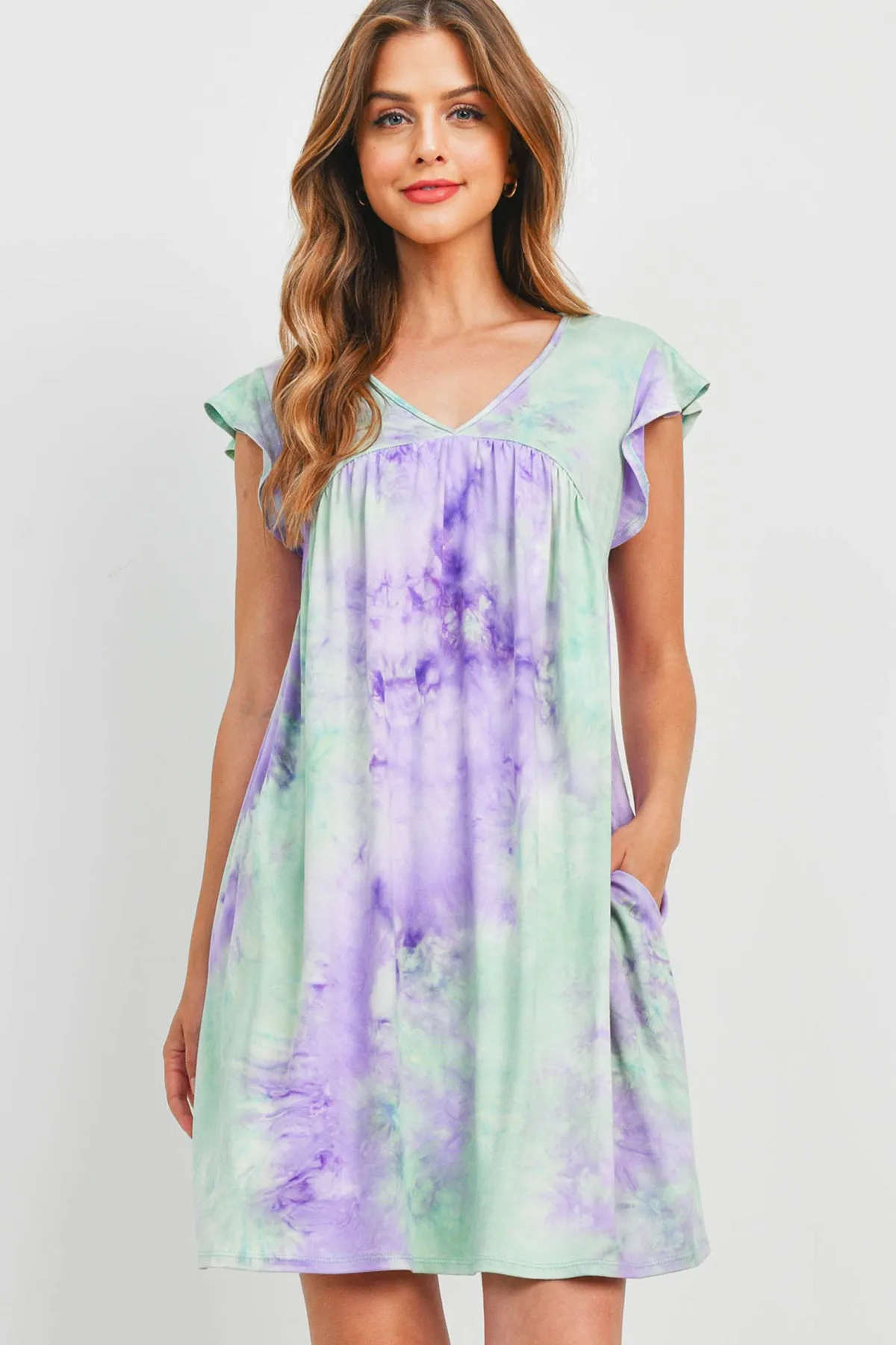 Tie Dye V-Neck Above Knee Dress
