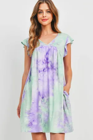 Tie Dye V-Neck Above Knee Dress