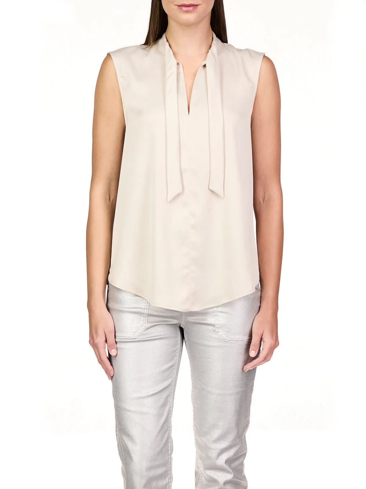 Tie Neck Satin Shell
