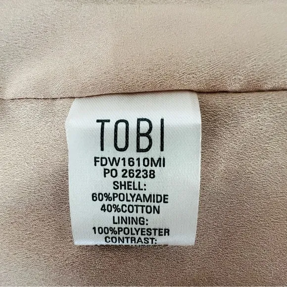TOBI Blush Pink Nude Lace Scallop Plunge Chiffon Mini Dress Bell Sleeve …