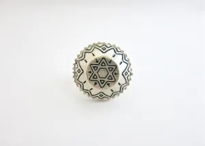 Tribal-chic, flat top dome, sterling silver amulet ring