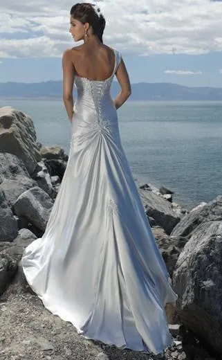 Trumpet Mermaid One Shoulder Sweep Brush Train Elastic Woven Satin Wedding Dress-708718