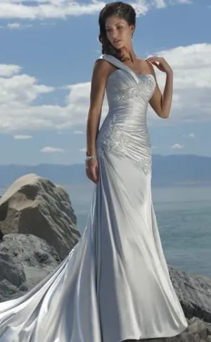 Trumpet Mermaid One Shoulder Sweep Brush Train Elastic Woven Satin Wedding Dress-708718