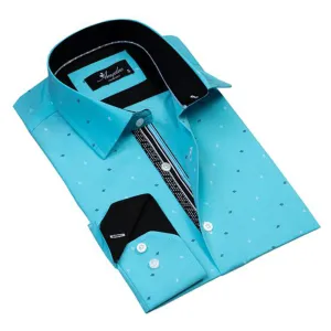 Turquoise Blue Diamonds  Mens Slim Fit Designer Dress Shirt - tailored Cotton Shirts for Work and