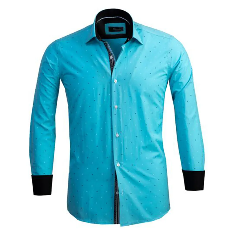 Turquoise Blue Diamonds  Mens Slim Fit Designer Dress Shirt - tailored Cotton Shirts for Work and
