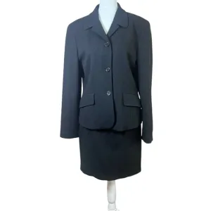 Vintage Ann Taylor Classic Black Women's Blazer Skirt Set Wool Blend Suit 6/8